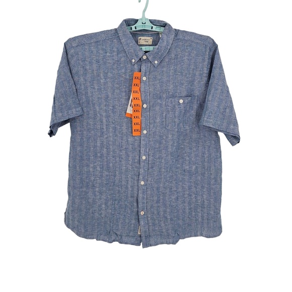 Weatherproof Vintage Blue Shirt Men's Washable‎ Linen Short Sleeve Size XXL - Picture 2 of 8